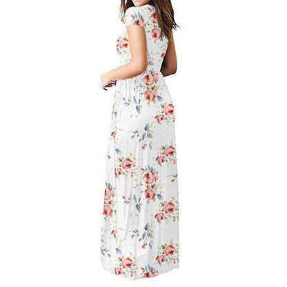 Round Neck Printed Floral Dress With Loose Pocket